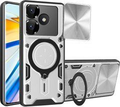 Чехол Magnetic Shield для Xiaomi Redmi 13x бампер противоударный с подставкой кольцом Silver