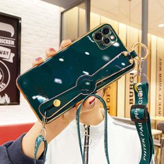 Чехол Luxury для Iphone 12 Pro бампер с ремешком Green