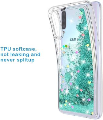 Чехол Glitter для Samsung Galaxy A50 2019 / A505F бампер Жидкий блеск Бирюзовый