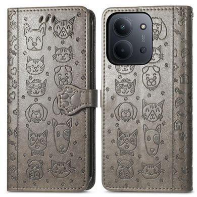 Чехол Embossed Cat and Dog для Xiaomi Poco C85 4G EU 173 mm книжка кожа PU с визитницей серый