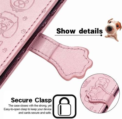 Чехол Embossed Cat and Dog для Xiaomi Redmi Note 12 книжка кожа PU с визитницей розовое золото