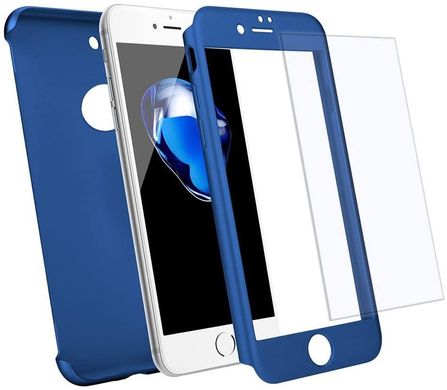 Чохол Dualhard 360 для Iphone 7/8 оригінальний з яблуком Бампер + скло в подарунок Blue
