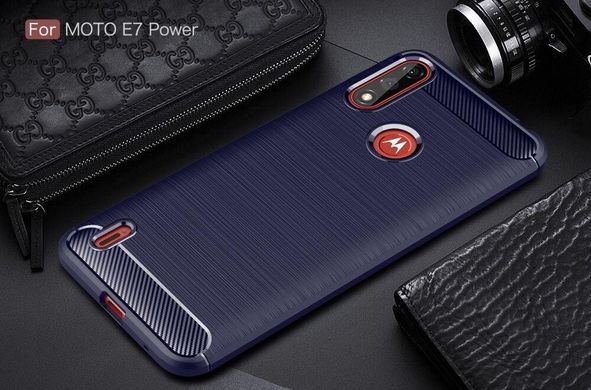 Чехол Carbon для Motorola Moto E7i / E7 Power / E7i Power бампер противоударный Blue