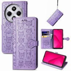 Чехол Embossed Cat and Dog для Xiaomi Poco C75 книжка кожа PU с визитницей фиолетовый