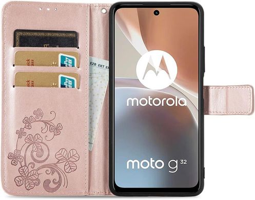 Чехол Clover для Motorola Moto G32 книжка кожа PU с визитницей розовое золото