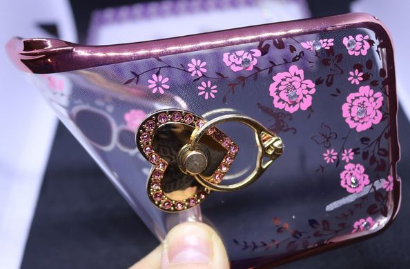 Чехол Luxury для Samsung J7 2015 / J700H / J700 / J700F бампер с подставкой Ring Heart Rose Gold