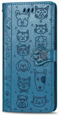 Чехол Embossed Cat and Dog для Xiaomi Redmi Note 7 / Note 7 Pro книжка кожа PU Blue