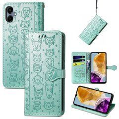 Чехол Embossed Cat and Dog для Samsung Galaxy A06 / A065 книжка кожа PU с визитницей мятный