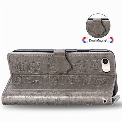 Чехол Embossed Cat and Dog для iPhone SE 2022 книжка кожа PU с визитницей серый