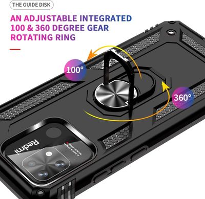 Чехол Shield для Xiaomi Redmi 10C бампер противоударный с подставкой кольцом Black
