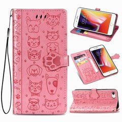Чехол Embossed Cat and Dog для iPhone SE 2022 книжка кожа PU с визитницей розовый