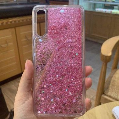 Чохол Glitter для Samsung Galaxy A50 2019 / A505F бампер Рідкий блиск серце Рожевий