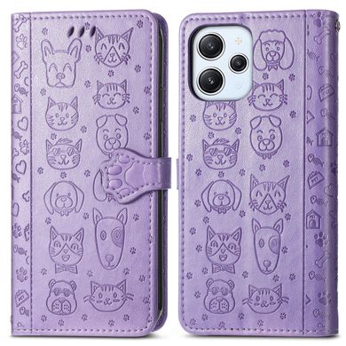 Чехол Embossed Cat and Dog для Xiaomi Redmi 12 книжка кожа PU с визитницей фиолетовый
