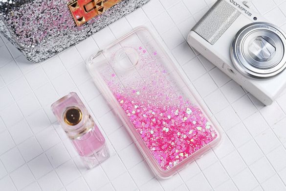 Чехол Glitter для Xiaomi Redmi 4x / 4х Pro Бампер Жидкий блеск сердце розовый