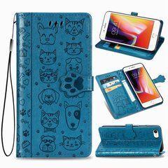 Чехол Embossed Cat and Dog для iPhone SE 2022 книжка кожа PU с визитницей голубой