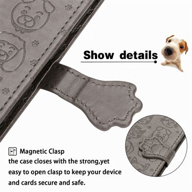 Чехол Embossed Cat and Dog для IPhone X книжка с визитницей кожа PU серый