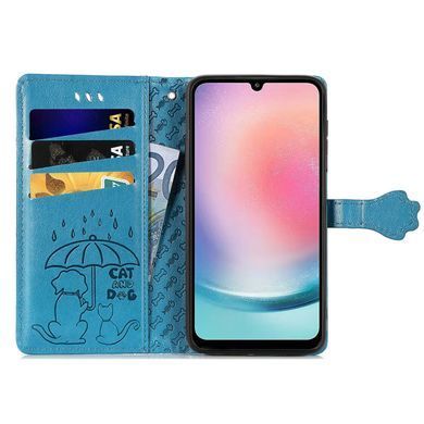 Чохол Embossed Cat and Dog для Samsung Galaxy A24 / A245 книжка шкіра PU з візитницею блакитний