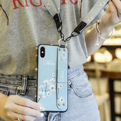 Чехол Lanyard для Iphone XS бампер с ремешком Blue