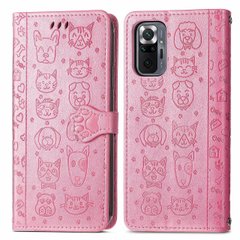 Чехол Embossed Cat and Dog для Xiaomi Redmi Note 10 Pro книжка кожа PU с визитницей розовый