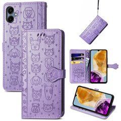 Чехол Embossed Cat and Dog для Samsung Galaxy A06 / A065 книжка кожа PU с визитницей фиолетовый