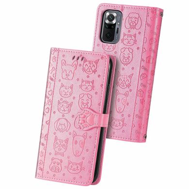 Чехол Embossed Cat and Dog для Xiaomi Redmi Note 10 Pro книжка кожа PU с визитницей розовый