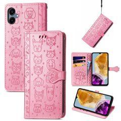 Чехол Embossed Cat and Dog для Samsung Galaxy A06 / A065 книжка кожа PU с визитницей розовый