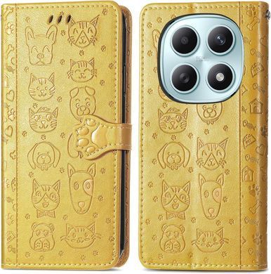 Чехол Embossed Cat and Dog для Xiaomi Redmi Note 15 4G книжка кожа PU с визитницей желтый