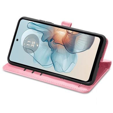 Чехол Embossed Cat and Dog для Motorola Moto G04s книжка кожа PU с визитницей розовый