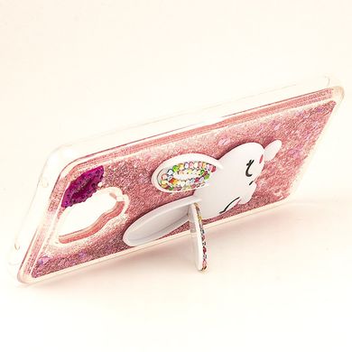 Чехол Glitter для Xiaomi Redmi Note 9 Pro Max бампер жидкий блеск Заяц подставка Розовый