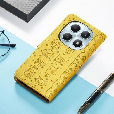 Чехол Embossed Cat and Dog для Xiaomi Redmi Note 15 4G книжка кожа PU с визитницей желтый