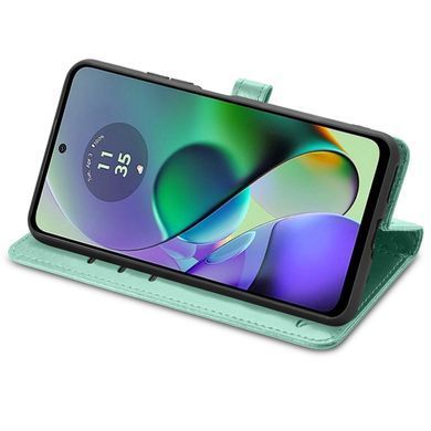 Чохол Embossed Cat and Dog для Motorola Moto G54 / G54 Power книжка шкіра PU з візитницею м'ятний