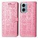 Чехол Embossed Cat and Dog для Motorola Moto G04s книжка кожа PU с визитницей розовый
